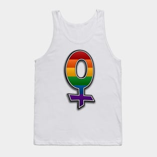 Halftone Lesbian Pride Female Gender Symbol with Rainbow Flag Background Tank Top